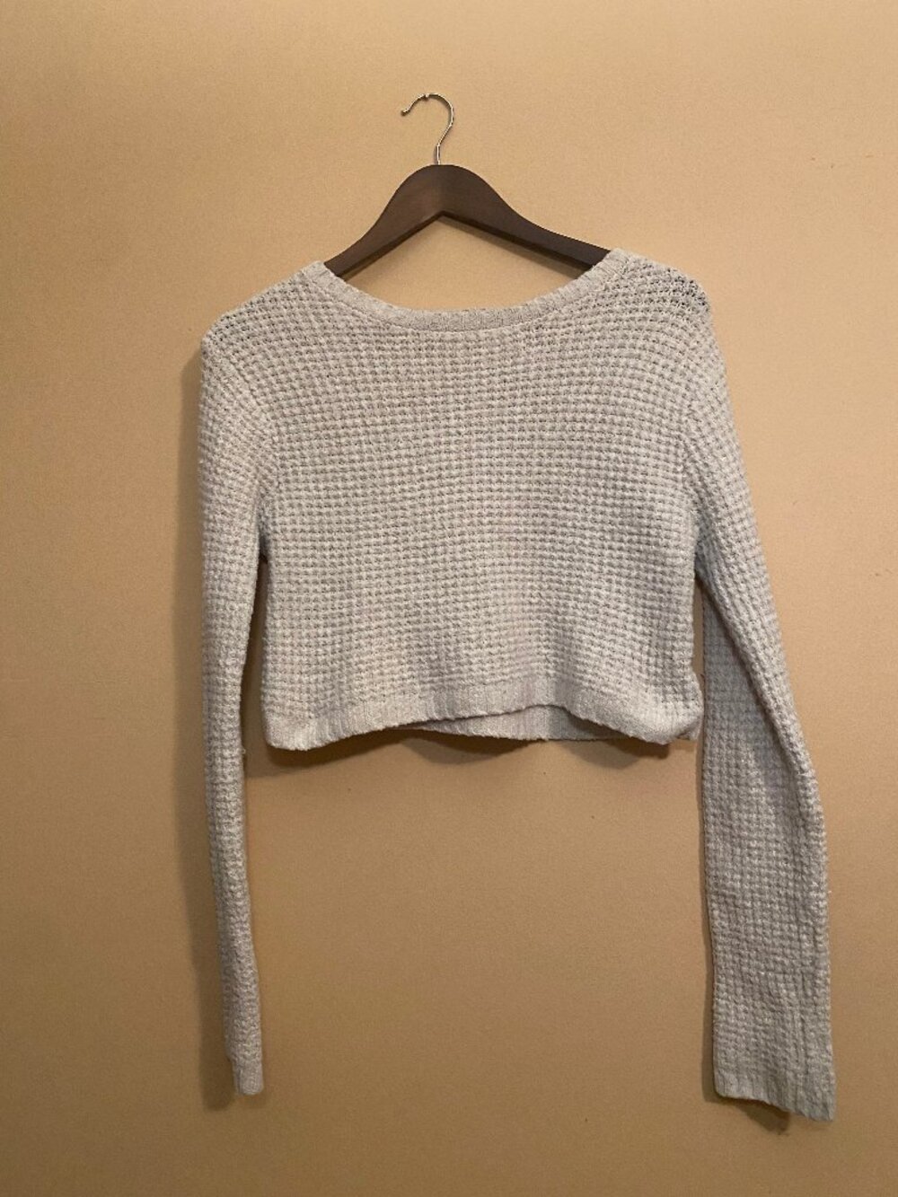 Arizona Jean Co Women’s Gray Cropped Waffle Knit Sweater Long Sleeve Small